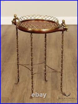 LaBarge Regency Style Mahogany and Brass Cherub Oval Plant Stand