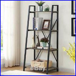 Ladder Shelf 4 Tier Rustic Bookshelf, Indoor Plant Stand Storage Shelves, Metal