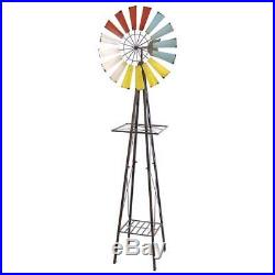 Large 7.5ft Metal Garden Windmill Plant Stand Trellis Decor Color Rainbow Blades