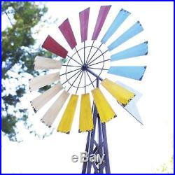 Large 7.5ft Metal Garden Windmill Plant Stand Trellis Decor Color Rainbow Blades
