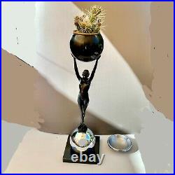 Large Art Deco Frankart Style Sculptural Nude Floor Ashtray/ Plant Stand Chrome