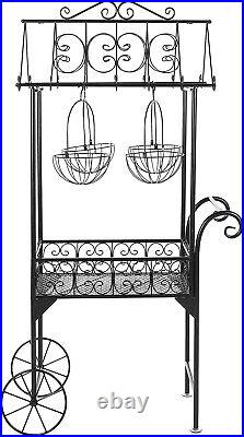 Large Black Metal Freestanding Scrollwork French Trolley Cart Plant Stand