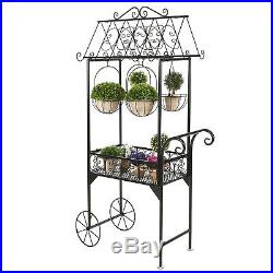 Large Black Metal Freestanding Scrollwork French Trolley Cart Plant Stand with 4