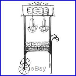 Large Black Metal Freestanding Scrollwork French Trolley Cart Plant Stand with 4