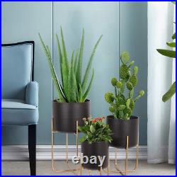 Large Floor Standing Planters with Metal Stand Pack of 3, Extra Large Plant Pot