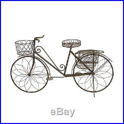 Large Metal Bicycle Planter Silver Iron Rustic Patio Garden Deck Plants Flowers