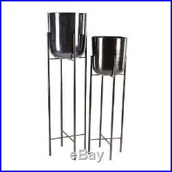 Large Modern Metallic Black Metal Planters with Stands Set of 2 11 x 46, 10