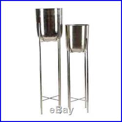 Large Modern Metallic Silver Metal Planters with Stands Set of 212 x 46
