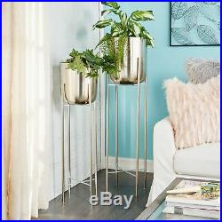 Large Modern Metallic Silver Metal Planters with Stands Set of 2 12 x 46