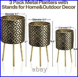 Large Plant Pots with Gold Legs, 8.3/9.7/11.3 Inch Metal Flower Pots