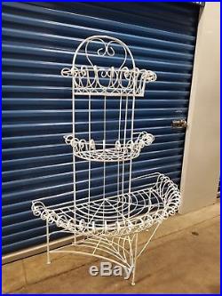 Large Vintage 3 Tier Metal Wire Plant Stand 69 H x 47W White Excellent