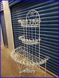 Large Vintage 3 Tier Metal Wire Plant Stand 69 H x 47W White Excellent