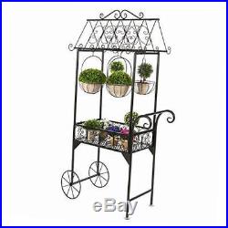Large black metal freestanding scrollwork french trolley cart plant stand with 4