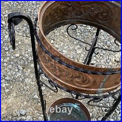 Lovely Vintage 27 Tall Wrought Iron & Copper Umbrella / Plant Stand