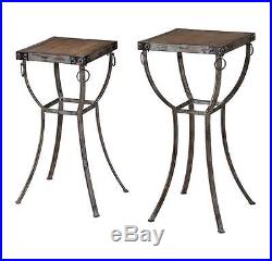 Luxe Rustic INDUSTRIAL Plant Stand Set Pair Pedestal Table Iron OLD WORLD Open