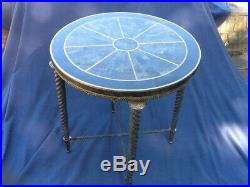 Maitland smith mineral top round table. Metal filigree. End table or plant stand