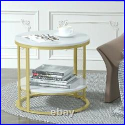 Marble Round Side Coffee Table Modern Bilayer For Living Room Home Décorations