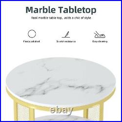 Marble Round Side Coffee Table Modern Bilayer For Living Room Home Décorations