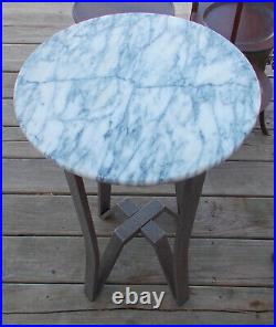 Marble Top Gray Metal Plant Stand / Side Table (PS106)