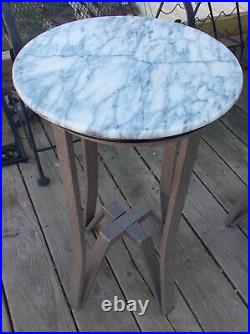Marble Top Gray Metal Plant Stand / Side Table (PS106)