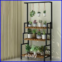 Metal 3-Tier Hanging Plant Stand Planter Shelves Flower Pot Organizer Rack Black