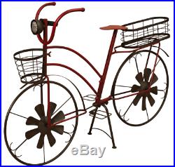 Metal Antique Bicycle Plant Stand with Wind Spinners Solar Lighted Outdoor Decor
