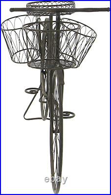 Metal Bike Indoor Outdoor Scrollwork and Wire Design Plantstand with Basket and