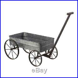 Metal Cart Planter With Handle Decorative Garden Wagon With Wheels Plant Stand