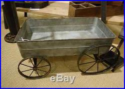 Metal Cart Planter With Handle Decorative Garden Wagon With Wheels Plant Stand