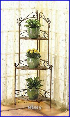 Metal Corner 3 Shelf Baker's Rack Flower Pot Plant Stand Indoor Garden Patio Dec