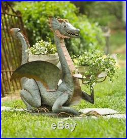 Metal Dragon Plant Stand Fantasy Silver Look Indoor Outdoor Cool Gift Table NEW