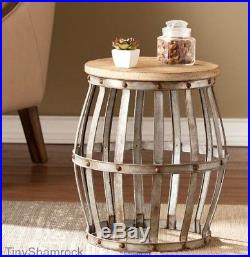 Metal Drum Stool Rustic Industrial Style Accent Table Furniture Plant Stand Wood