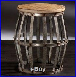 Metal Drum Stool Rustic Industrial Style Accent Table Furniture Plant Stand Wood