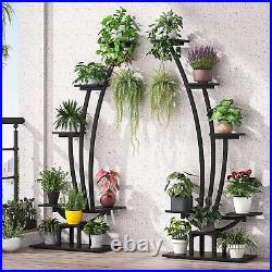 Metal Indoor Curved Plant Shelf Rack with 2 Hooks, Ladder Flower Pot Holder 2PCS