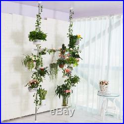 Metal Indoor Plant Stand Shelf Flower Display Storage Rack Double Tension Pole