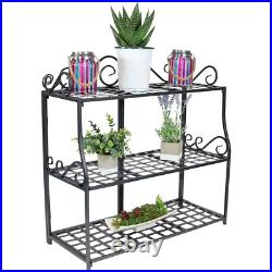 Metal Iron Plant Stand Decorative Scroll Edging Freestanding 3 Tier Storage 30In
