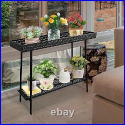 Metal Plant Shelf Indoor, 2 Tier Outdoor Plant Stand Table for Multiple Narrow