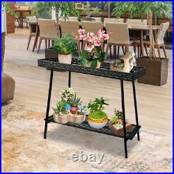 Metal Plant Shelf Indoor, 2 Tier Outdoor Plant Stand Table for Multiple Narrow