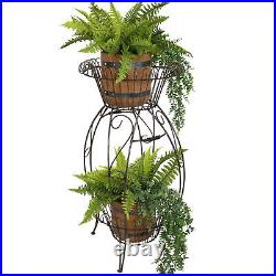 Metal Plant Stand 2-Tier Basket Planter Holder Indoor Outdoor Flower Rack 38