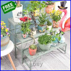 Metal Plant Stand 3 Tier Foldable Ladder Planters Display Shelf Multiple Pla