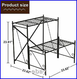 Metal Plant Stand Flower Pot 2-Tier Stable Holder Stand Plant Rack Garden Patio
