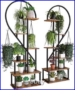 Metal Plant Stand Indoor Wheels 2 Pcs Half Heart Shape Plant Shelf Holder 6 Tier
