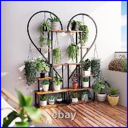 Metal Plant Stand Indoor Wheels 2 Pcs Half Heart Shape Plant Shelf Holder 6 Tier