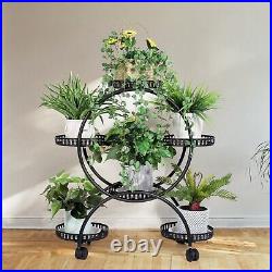 Metal Plant Stand Multi Layer Plant Holder Flower Pot Rack With Wheel For Garden