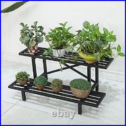 Metal Plant Stand Outdoor Indoor Flower Pot 2-Tier Display Rack Plants Ladder