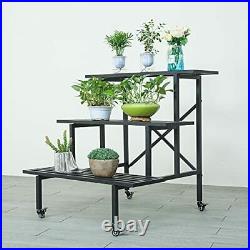 Metal Plant Stand Outdoor Indoor Flower Pot 3-Tier Display Rack Plants Ladder