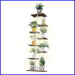Metal Plant Stand with Grow Lights Multiple Wood Flower Planter Pot Holder