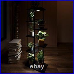Metal Plant Stand with Grow Lights for Indoor Outdoor Plant 7 Tier Black Wood
