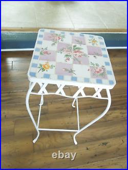 Metal Plant Stand with Mosaic Tile Top Floral Design 26 Tall & 11 Square Top