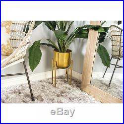 Metal Planter Decorative Round Flower Indoor Outdoor Metallic Gold Stand 2 Pack